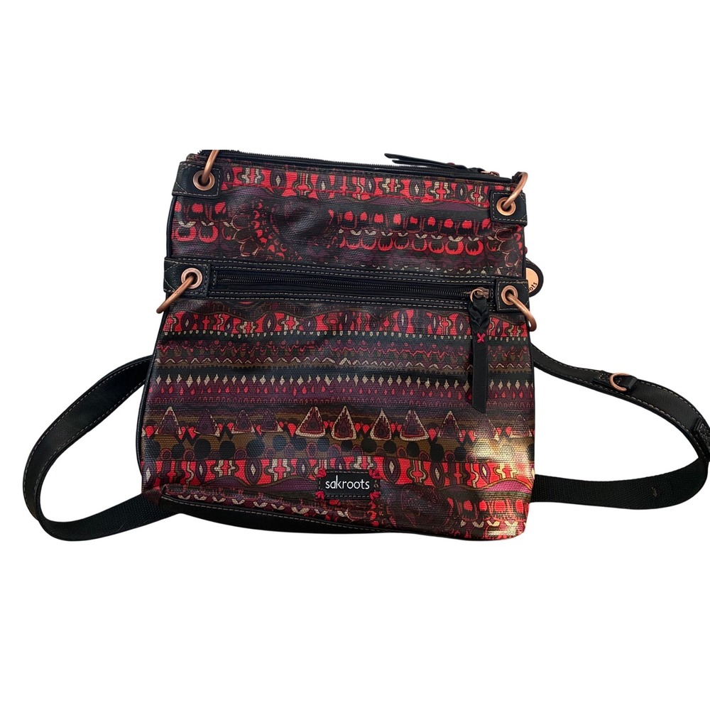 Sakroots Coated Canvas Tribal Print Crossbody Bag Multi-Color Geometric Boho